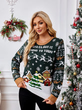 Crewneck Casual Embroidered Knit Sweater �Winter Snow Scene